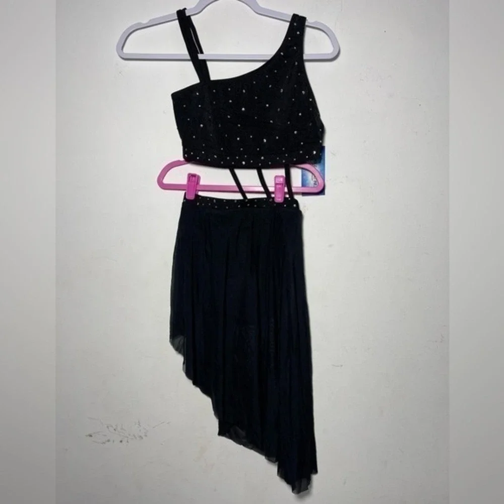 CM Double Platinum Girls Harmony Asymmetrical Dress Black dance dancewear